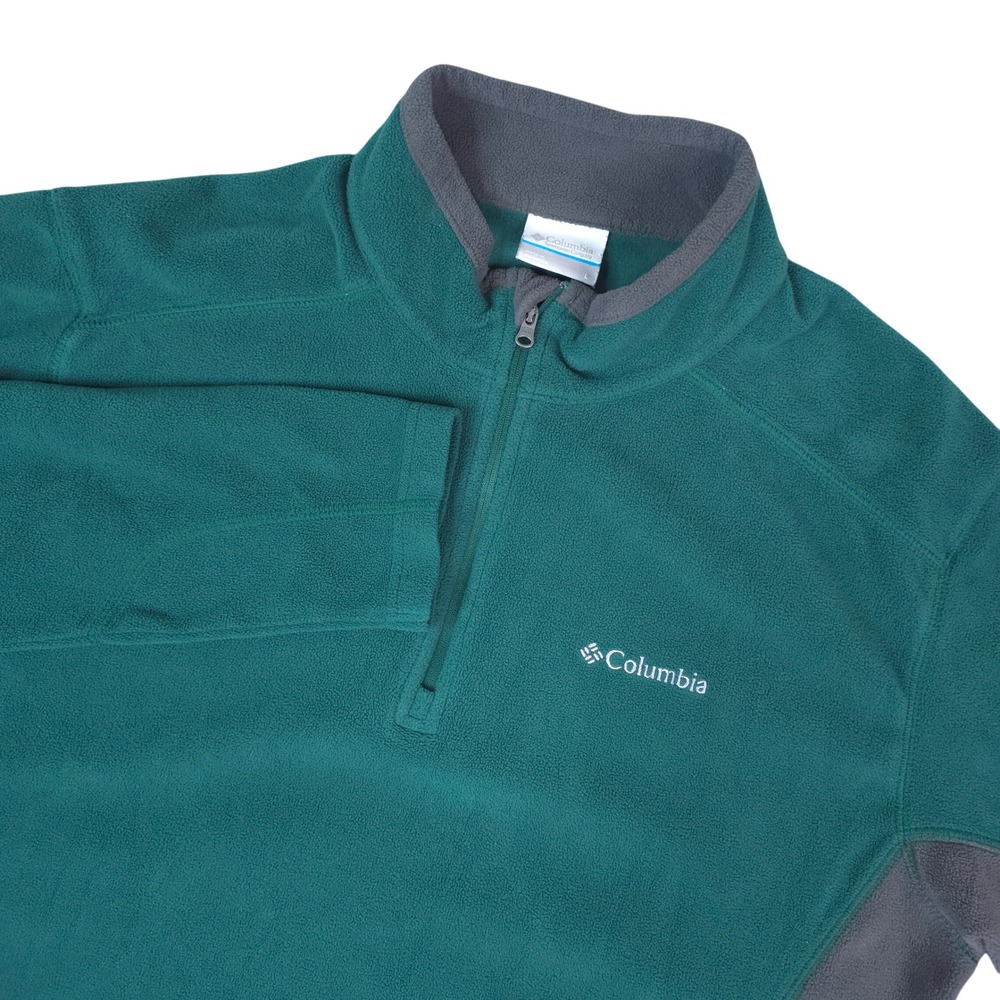 Columbia Fleece‎ Pullover Mens L Green Gray 1/4 Zip Gorpcore Colorblock Outdoors